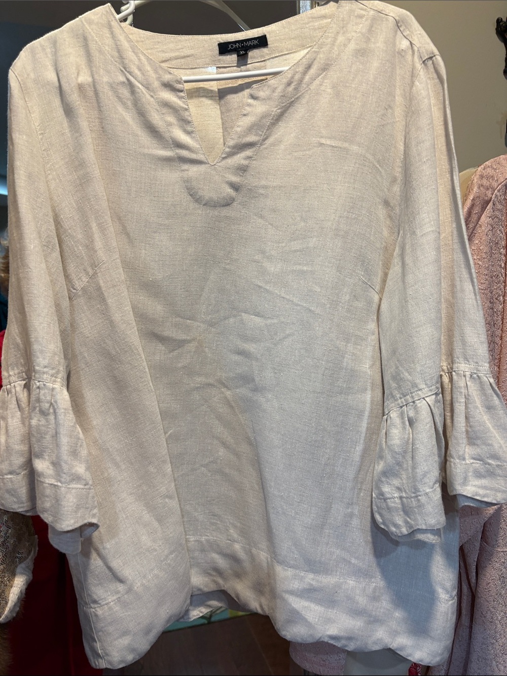 John Mark Light Cream Bell-Sleeve V-Notch Tunic